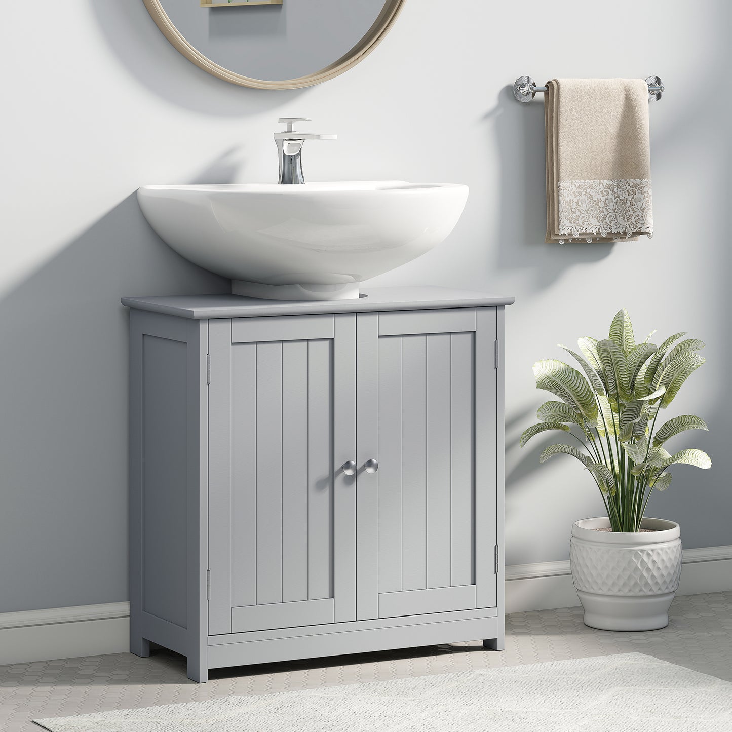 Seseha Grey Under Sink Vanity Cupboard With Double Doors And Adjustable Shelving For Fauxdestal Or OFauxn Basin