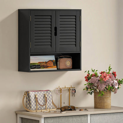 Neco Wall Mounted Bathroom Storage Cabinet With Adjustable Shelves Black 60 x 20 x 60cm