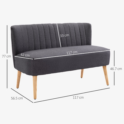 Kecoba Dark Grey Fabric Compact 2 Seater Sofa With Padded Seat And Wooden Legs