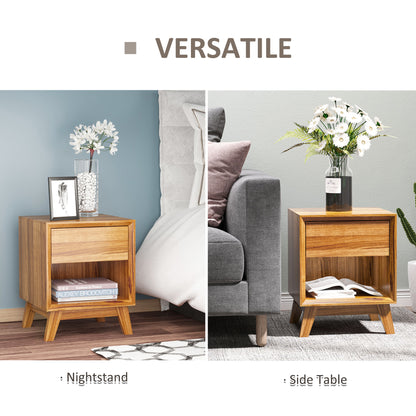 Fatoco  Set Of 2 Wooden Walnut Brown Bedside Tables With Drawer And Shelf