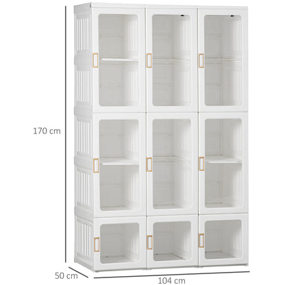Belavani White Foldable Clothes Wardrobe With Cube Storage Hanging Rails And Magnetic Doors