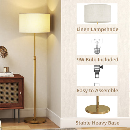 Mava Metal Gold Tone Adjustable Floor Lamp With Linen Shade Dimmable