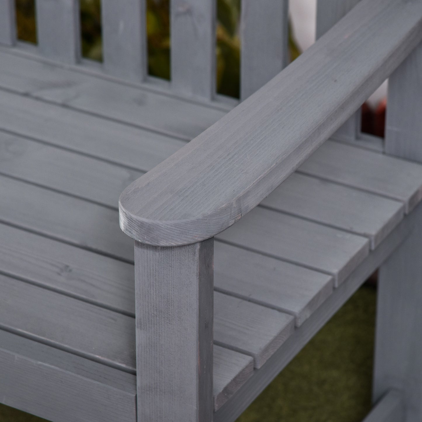 Tola 143cm Grey Wood 2 Seater Garden Bench With Armrests Slatted Frame