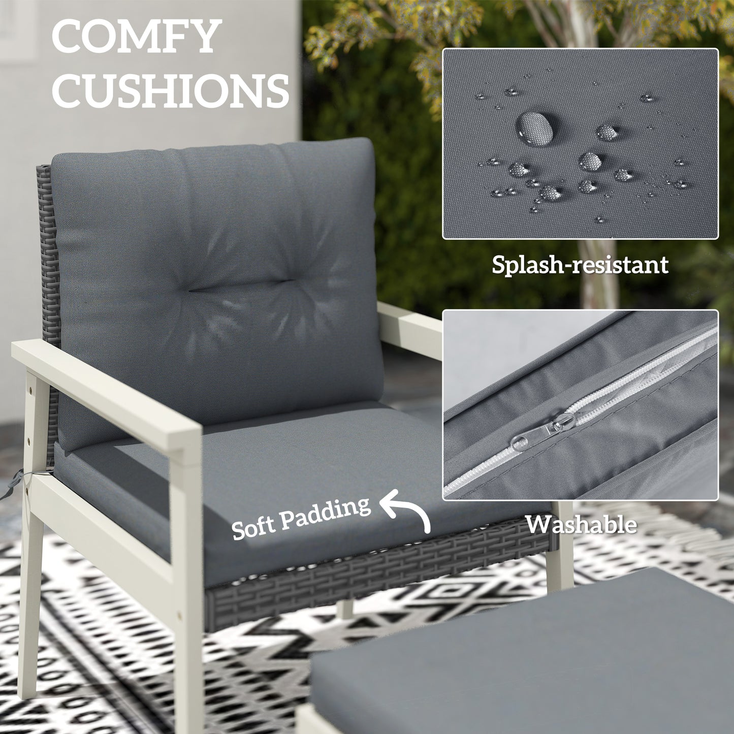 Nosalu Rattan Grey 5 Piece Outdoor Garden Bistro Set With Table and Footstools