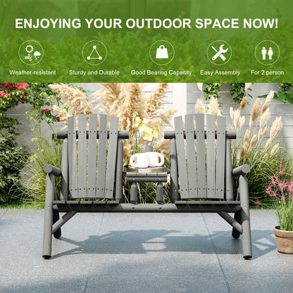 Nine Wood Grey 2 Seater Garden Bench With Central Coffee Table