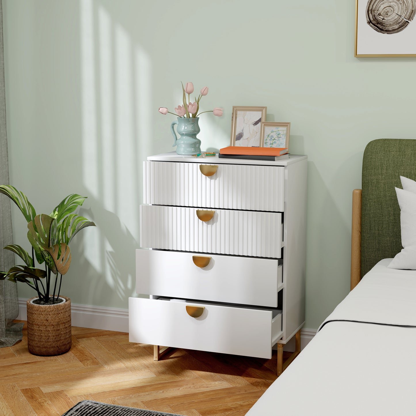 Nimise Wooden White Elegant 4 Drawer Chest Of Drawers