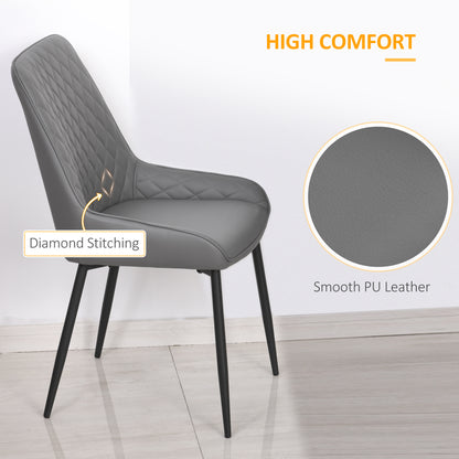Farazi Faux Leather Grey Quilted Dining Chairs Set Of 2 With Steel Frame And Foot Caps