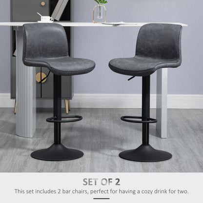 Moretta Faux Leather Dark Grey Bar Stools Set Of 2 With Backrest And Integrated Footrest