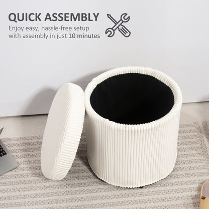 Rokael Round Beige Corduroy Storage Footstool With Removable Lid