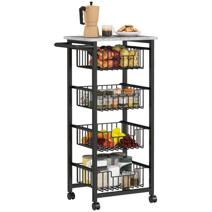 Fimado Metal Grey And Black 4 Basket Mobile Kitchen Trolley With Locking Wheels