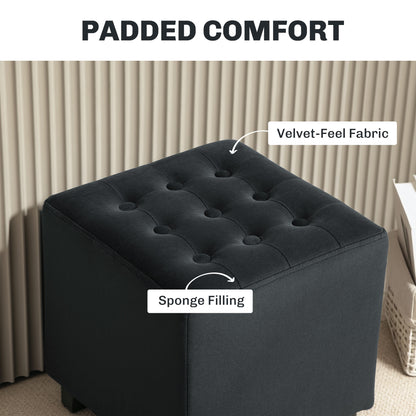 Liviel Velvet Black Square Ottoman With Soft Upholstered Finish