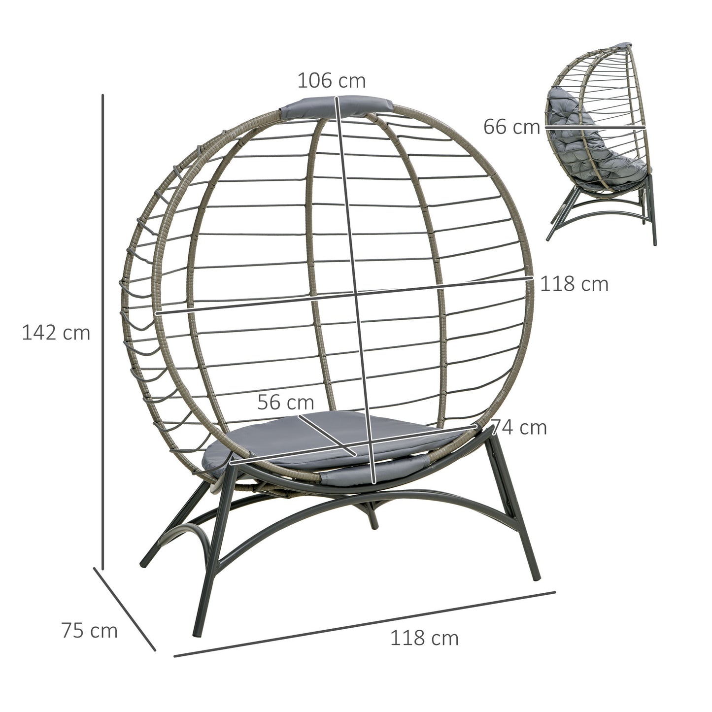 Ranido Grey Rattan Freestanding Folding Egg Chair With Bottle Holder