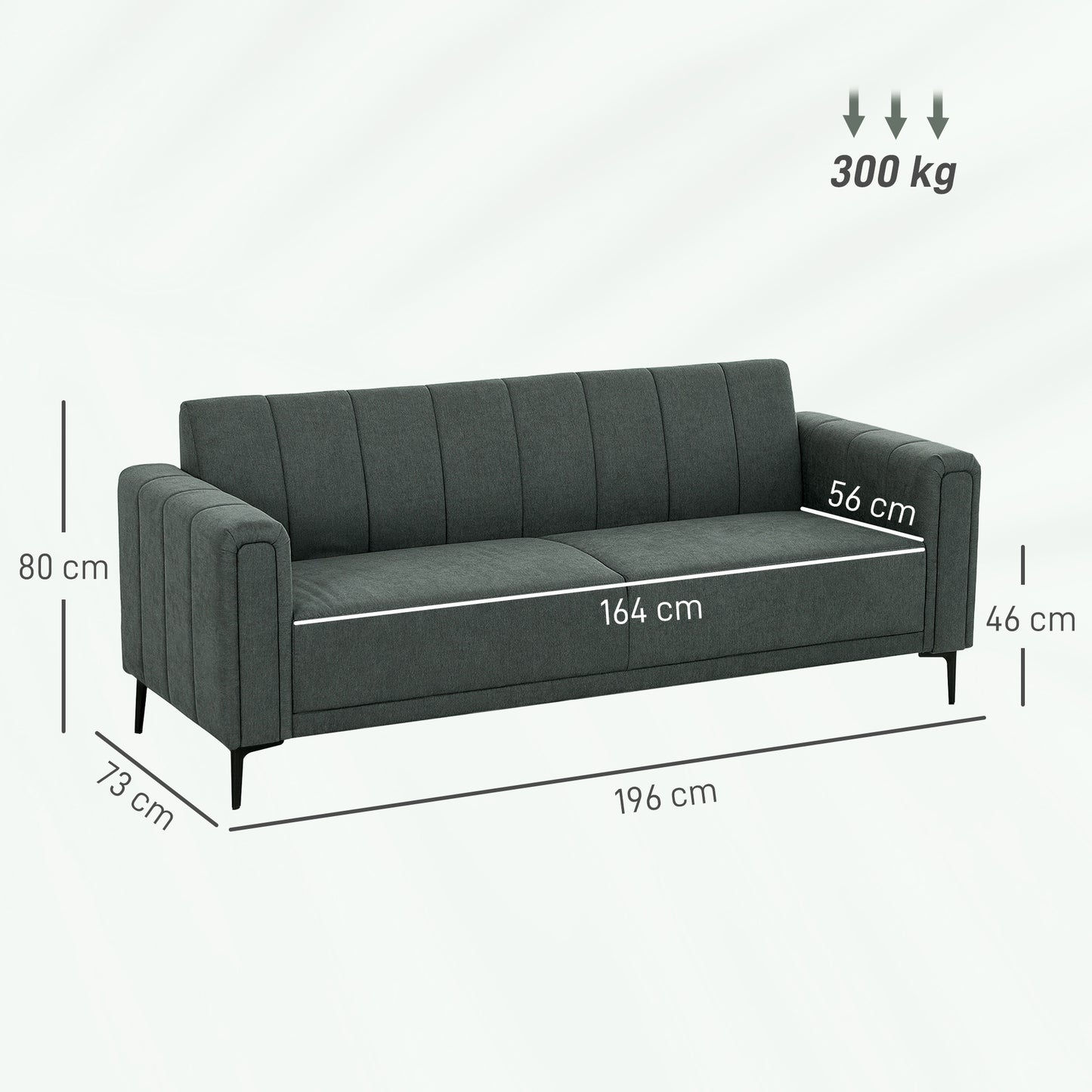 Yokesa Dark Grey Upholstered 3 Seater Panel Tufted Sofa