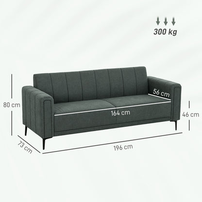 Yokesa Dark Grey Upholstered 3 Seater Panel Tufted Sofa