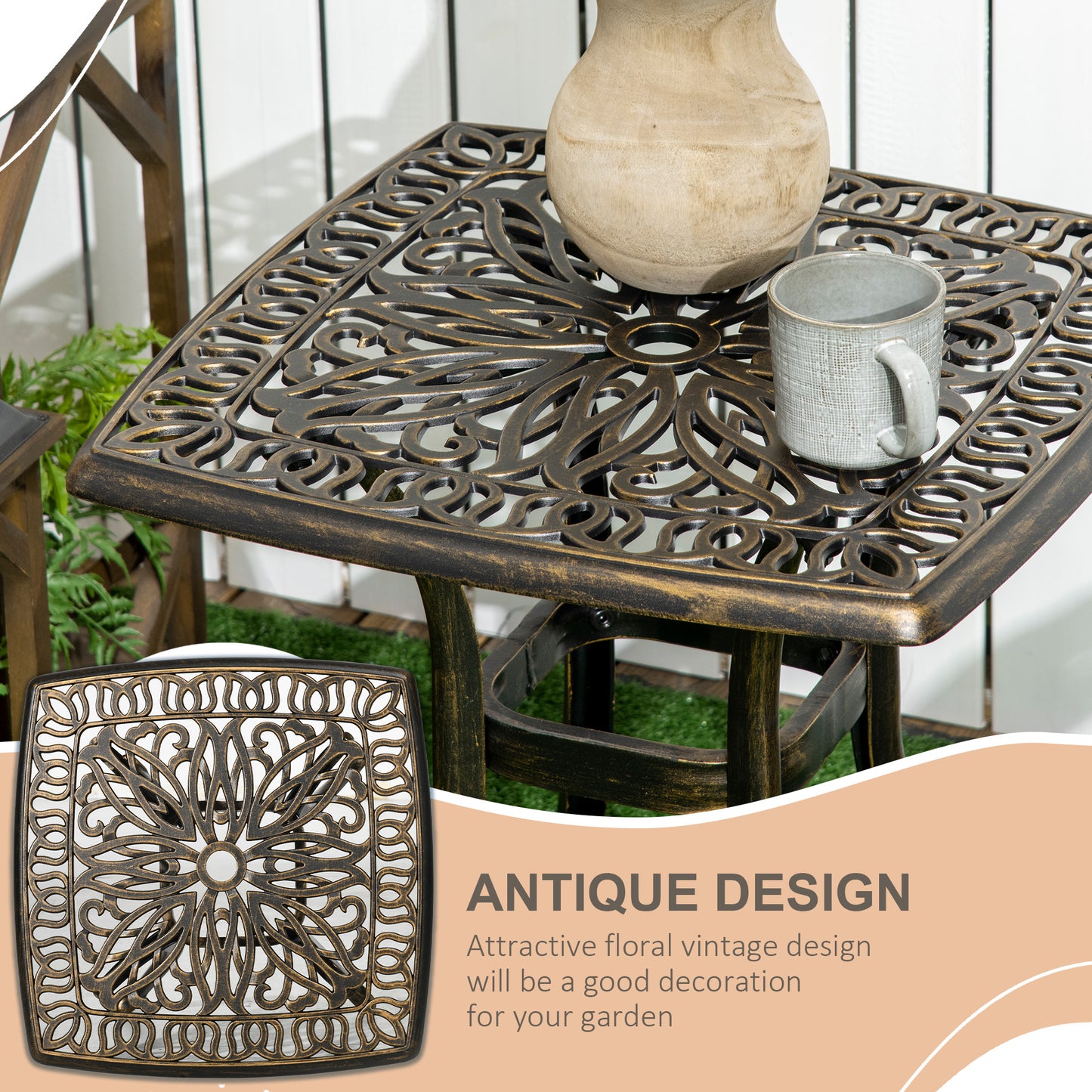 Mave Cast Aluminium Bronze Patio Coffee Table With Central Umbrella Hole