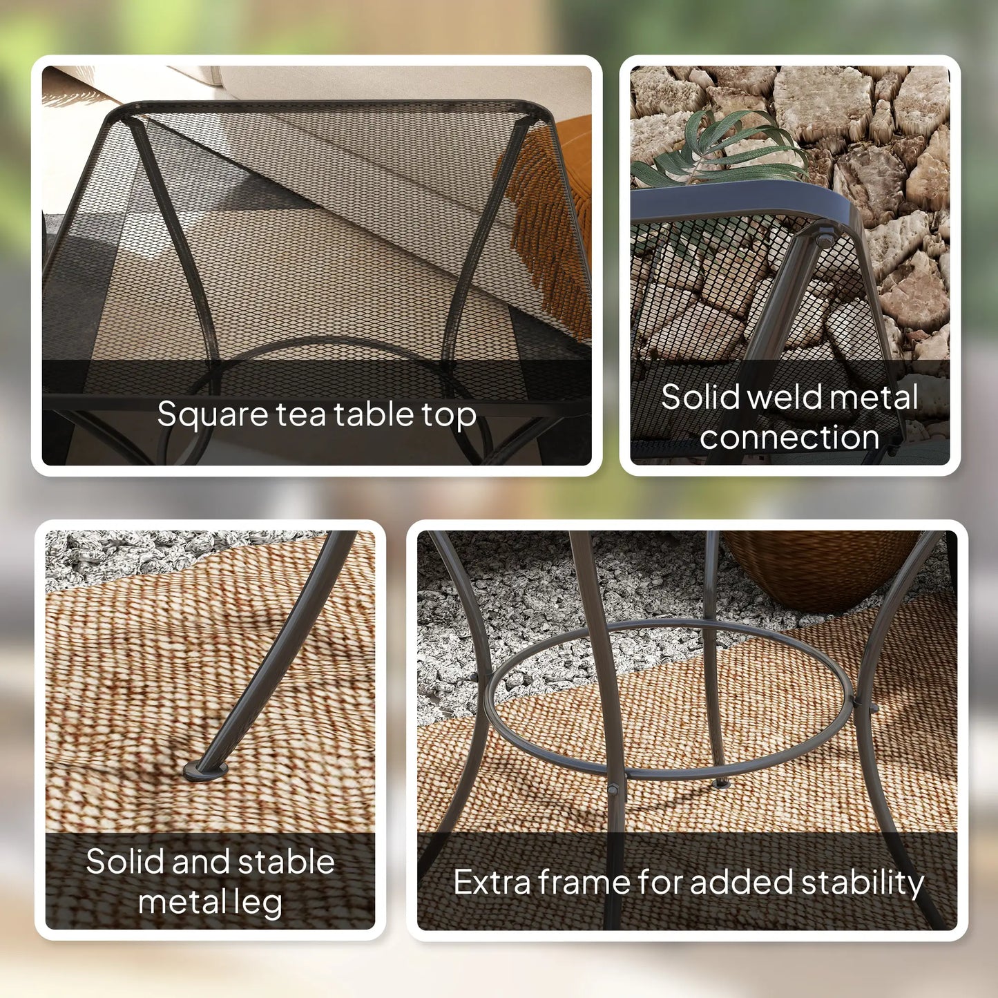 Metal Black Square Outdoor Bistro Table With Mesh Top 60 cm