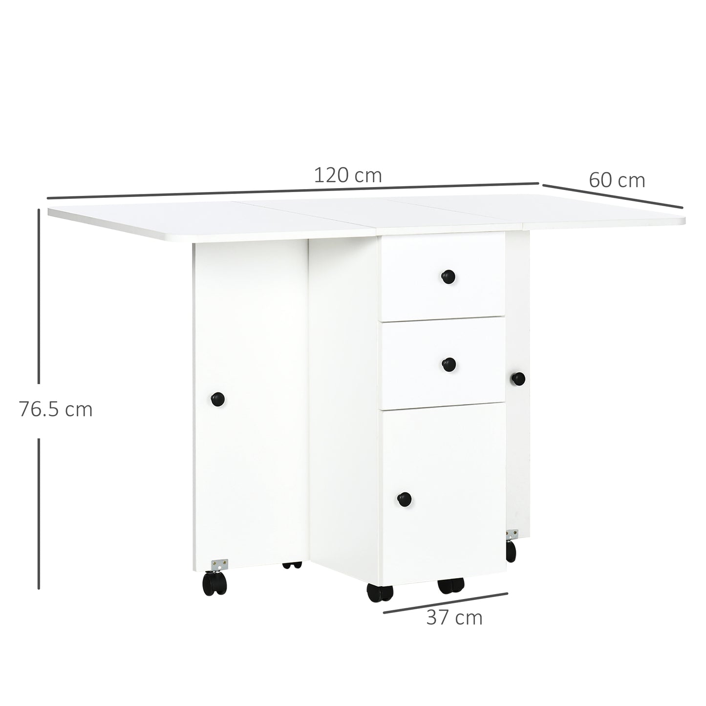Zibsa Wooden White Drop Leaf Dining Table With Storage For 6