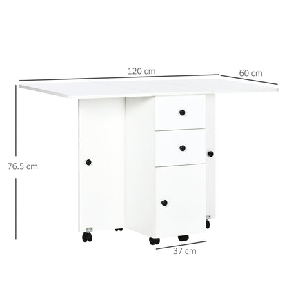 Zibsa Wooden White Drop Leaf Dining Table With Storage For 6