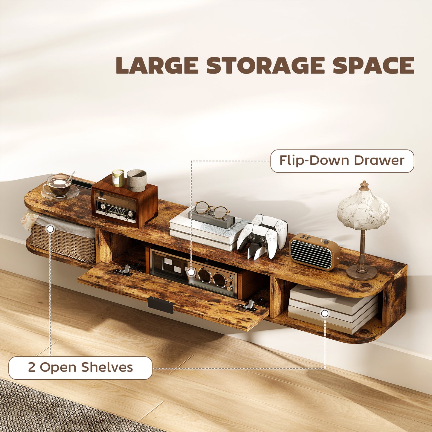 Avamoro 120cm Rustic Brown Floating TV Unit For Screens Up To 50 Inches