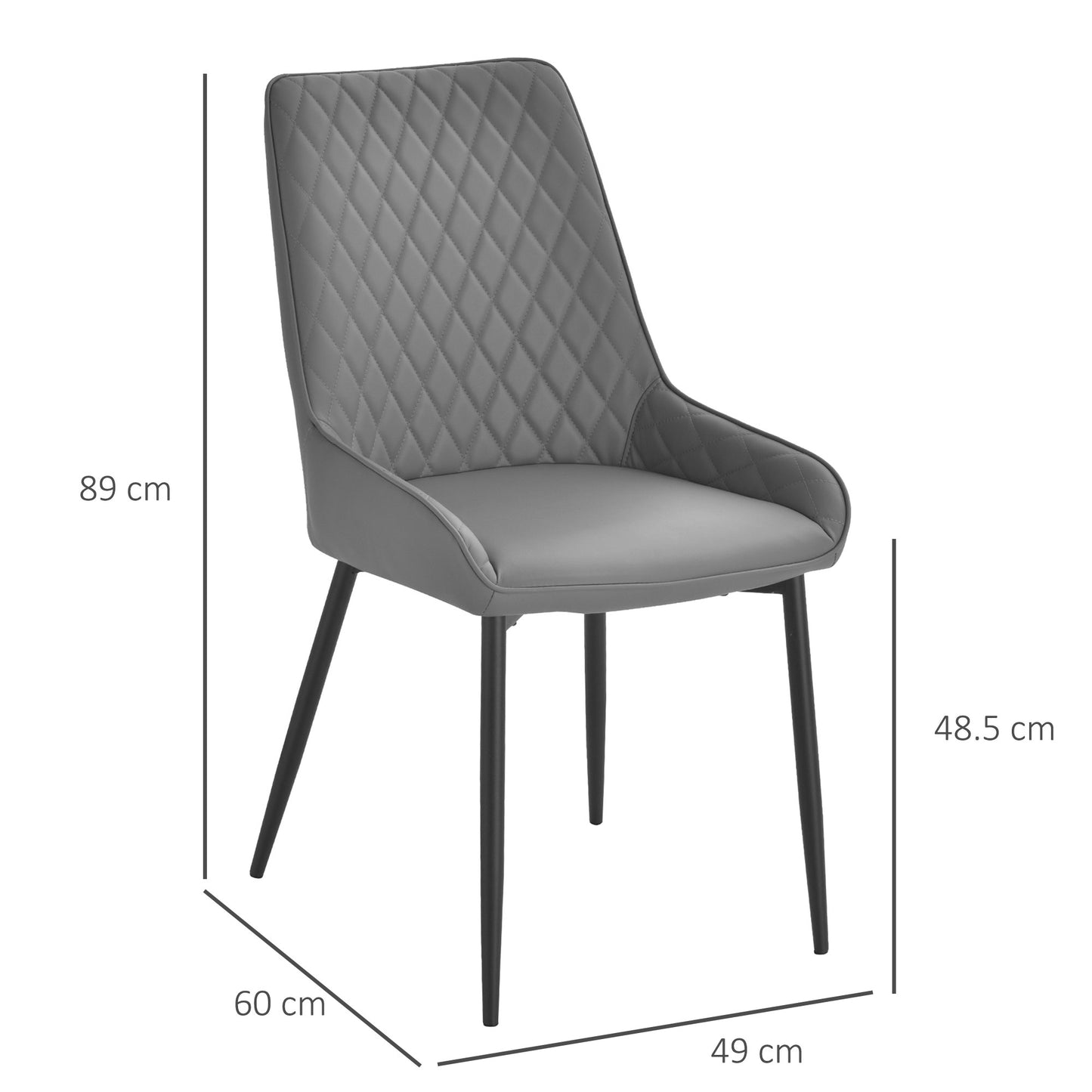 Farazi Faux Leather Grey Quilted Dining Chairs Set Of 2 With Steel Frame And Foot Caps