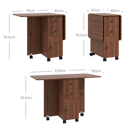 Difive Wooden Distressed Brown Drop Leaf Dining Table With Storage Seating 6