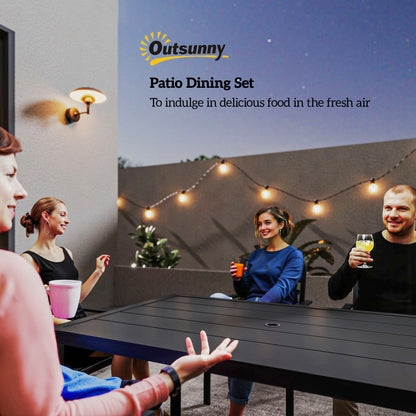 Tatare 6 Seater Metal Black Garden Dining Set With Parasol Hole