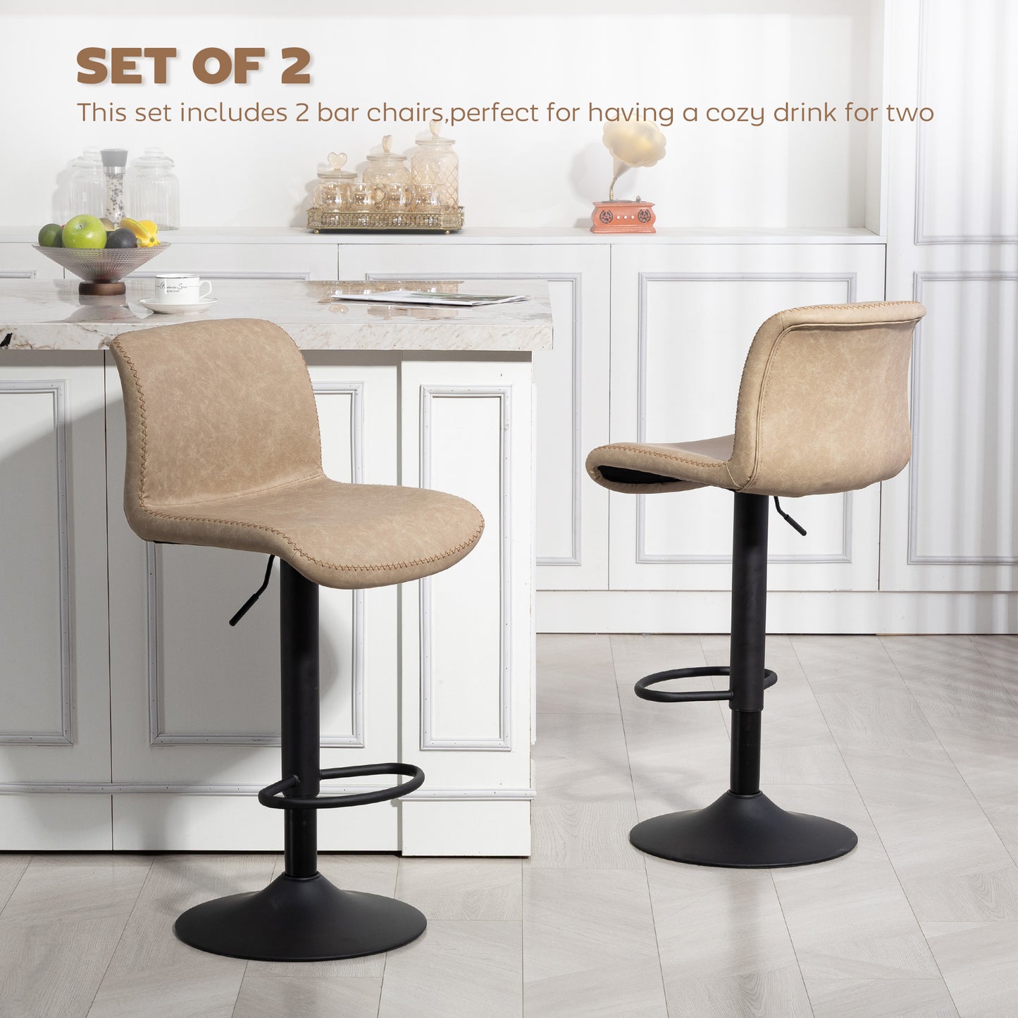 Salile Set Of 2 Light Brown Faux Leather Breakfast Bar Chairs With Backrest