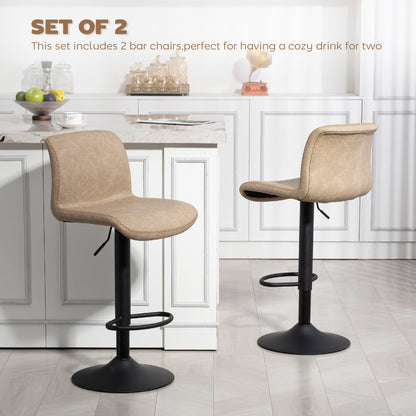 Salile Set Of 2 Light Brown Faux Leather Breakfast Bar Chairs With Backrest