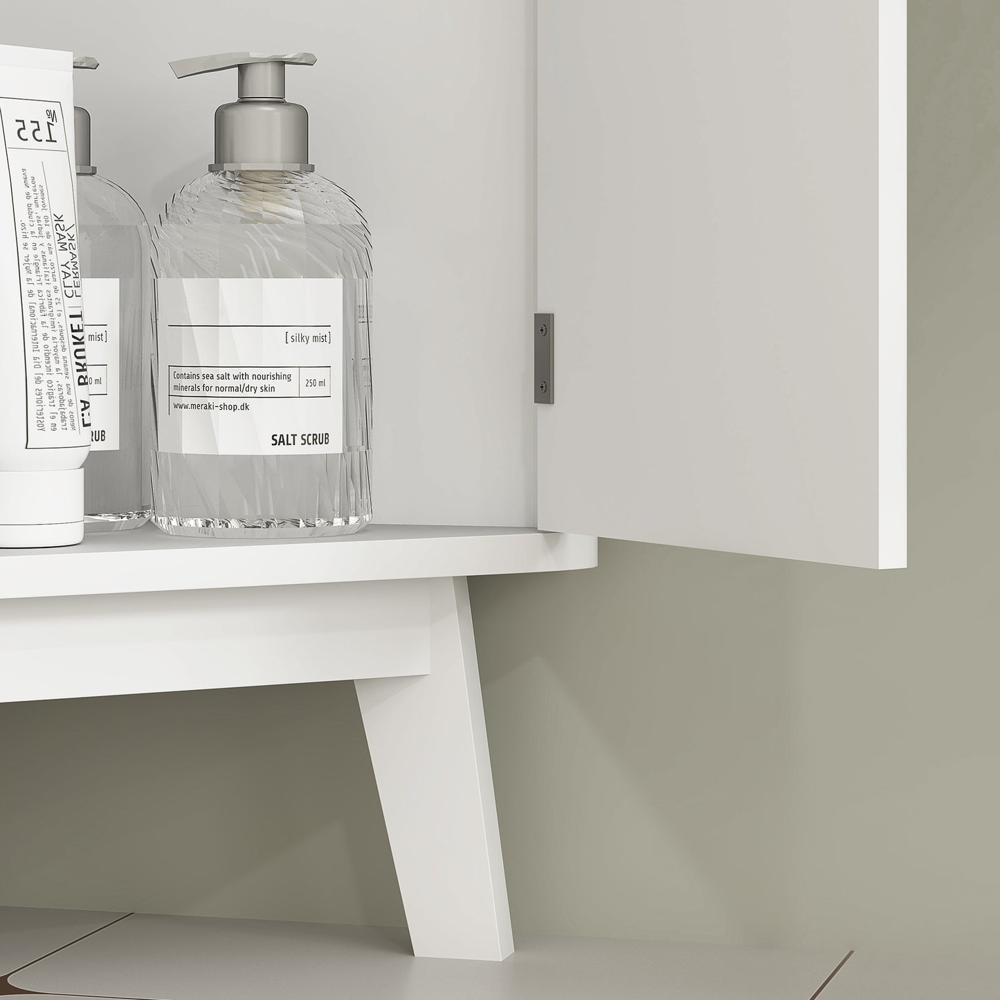Ledira Tall Slim Freestanding Bathroom Storage Cabinet With Curved Profile Doors And Adjustable Shelves White