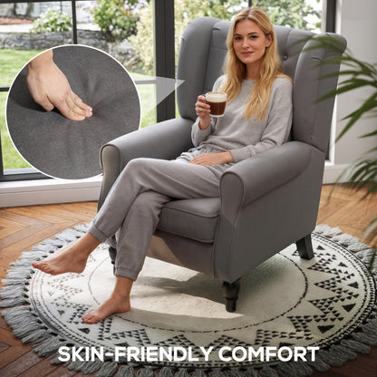 Keri Molo Snow Flannel Dark Grey Wingback Accent Chair With Button Tufting And Black Legs