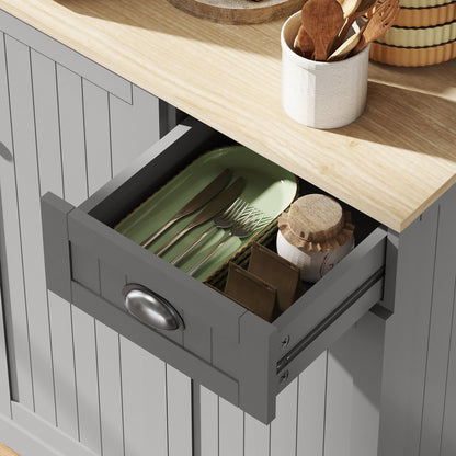 Ririlo Wooden Grey 180 cm Tall Kitchen Storage Cabinet With OFauxn Counter Drawers And 6 Doors