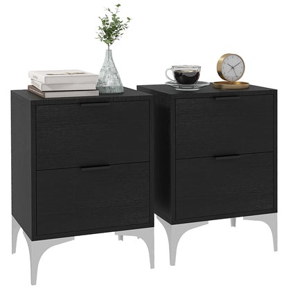 Nesove Set Of 2 Wood and Metal Black Bedside Table 2 Drawers