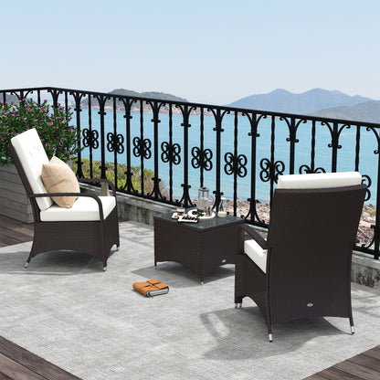 Lofita Brown Rattan White Garden 3 Piece Bistro Set With Cream Cushions And Protective Cover