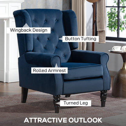 Rake Dark Blue Retro Wingback Accent Chair With Button Tufted Upholstery