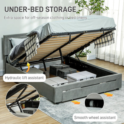 Rela 4FT6 Double Ottoman Bed Frame with Integrated Front Divan Drawer Storage In Grey