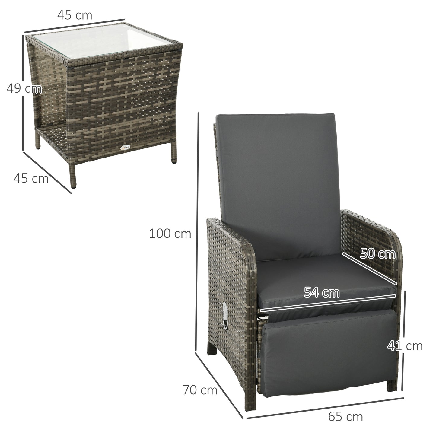 Mazizi Dark Grey Rattan 3 Piece Garden Outdoor Bistro Set With Cushions And Storage Table
