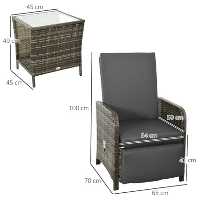 Mazizi Dark Grey Rattan 3 Piece Garden Outdoor Bistro Set With Cushions And Storage Table