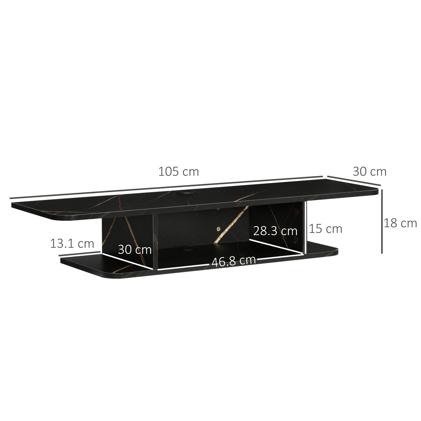 Dibasa Mizi Wooden Black Floating TV Unit With OFauxn Shelves For Screens Up To 40 Inches