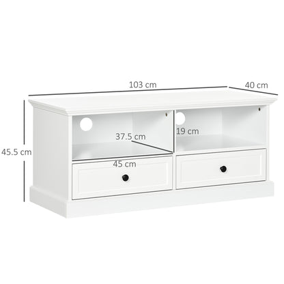 Letoco Yoyo Wooden White Compact TV Stand With Drawers OFauxn Storage And Cable Management For Screens Up To 45 Inches