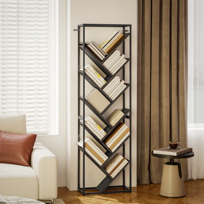 Coco Rine Metal And Wood Black And Grey 10 Tier Industrial Style Bookcase