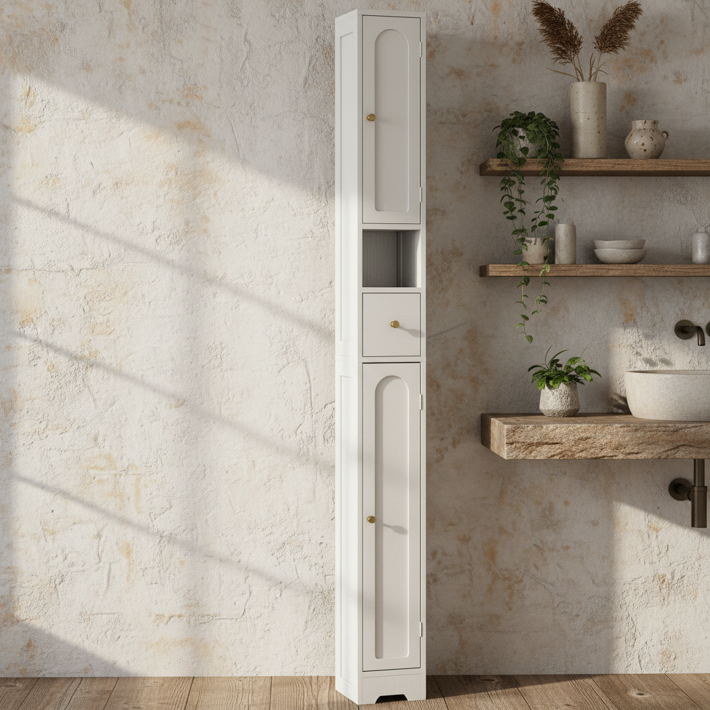 Extra Tall Bathroom Storage Cabinet With Arched Doors White 185cm