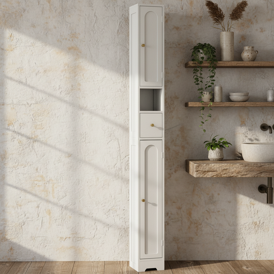 Extra Tall Bathroom Storage Cabinet With Arched Doors White 185cm