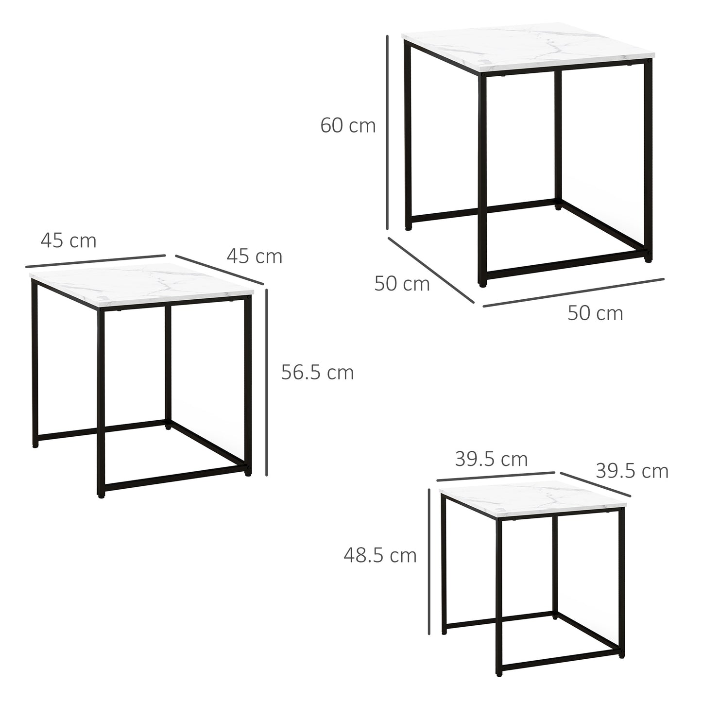 Rekaco Wooden Marble Effect Set Of 3 Nesting Tables