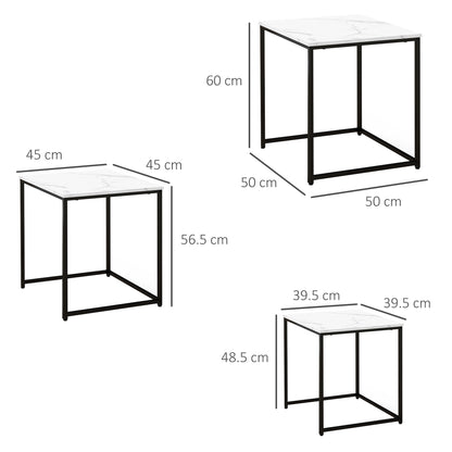 Rekaco Wooden Marble Effect Set Of 3 Nesting Tables