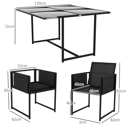 Bamico 4 Seater Metal Black Garden Dining Set With Mesh Seats And Glass Table
