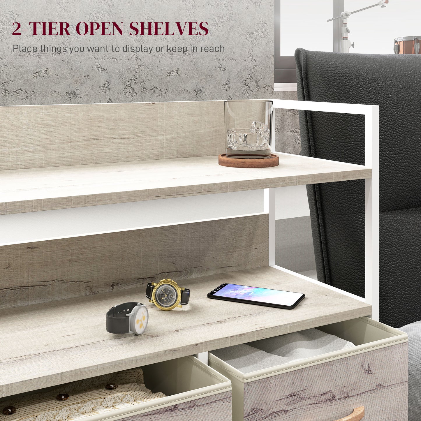 Nakatte White Metal and Grey Fabric 5 Drawer Storage Chest