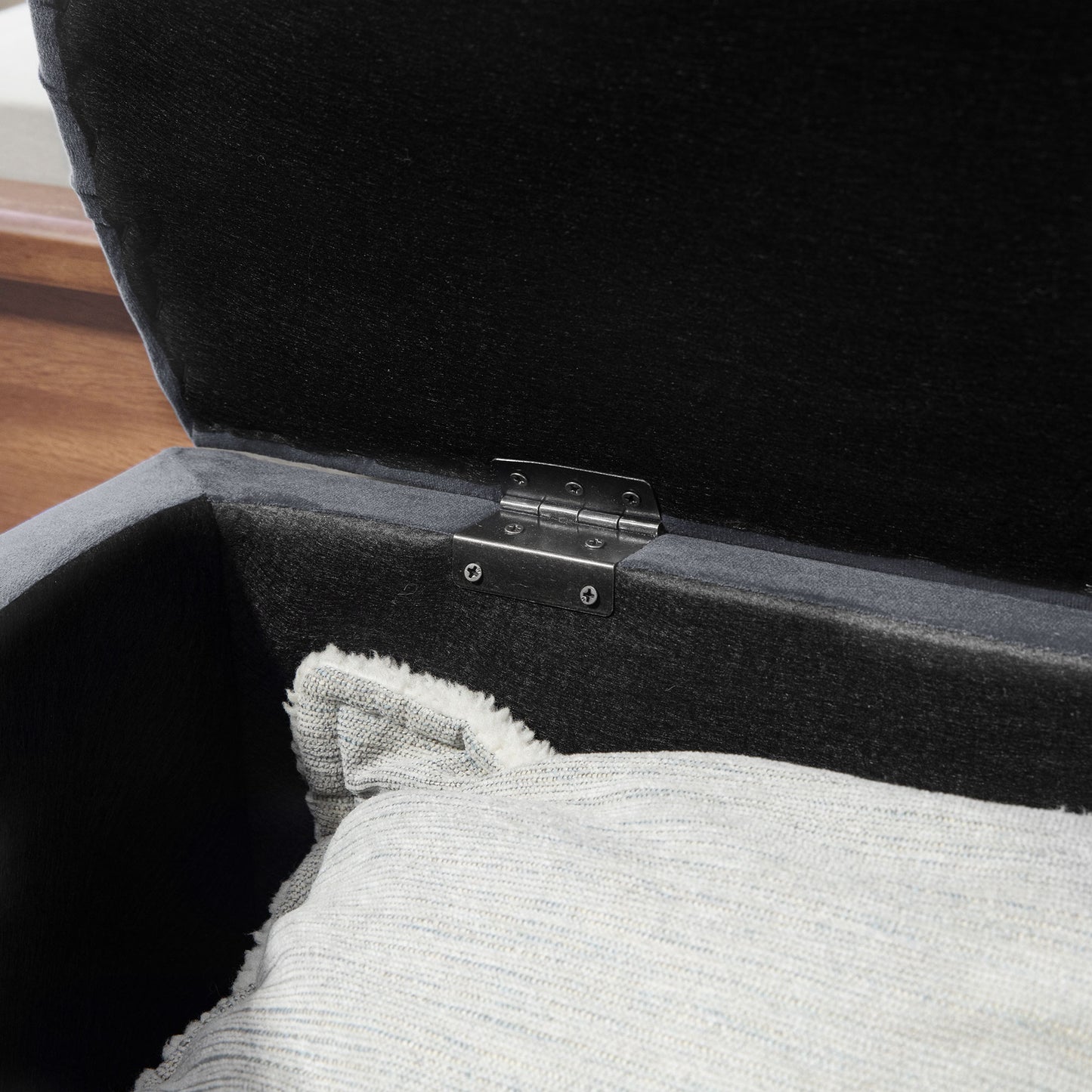 Rafili Velvet Grey Semi Circle Storage Bench With Tufted Seat