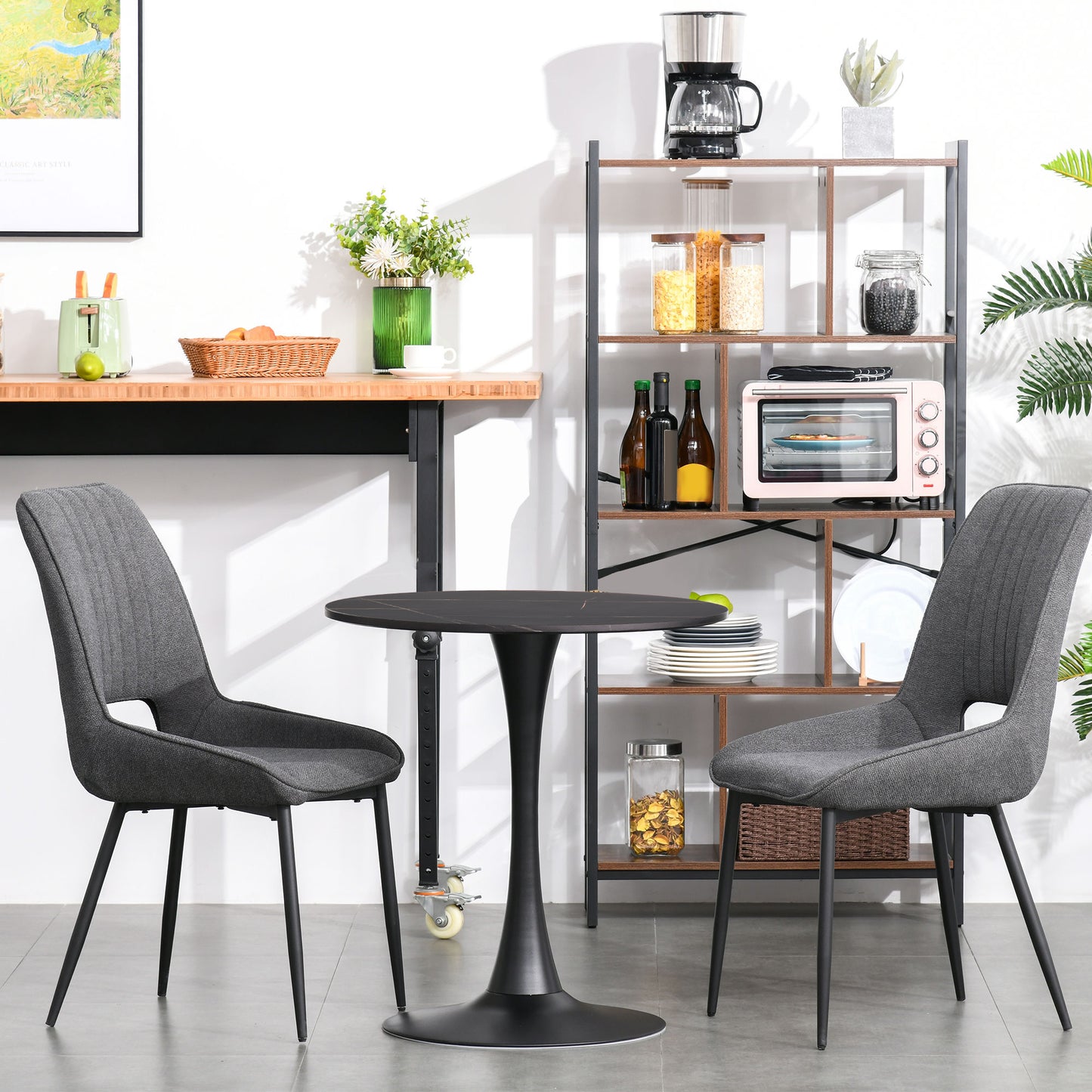 Dira Lina Metal And Wooden Black Round Bistro Dining Table