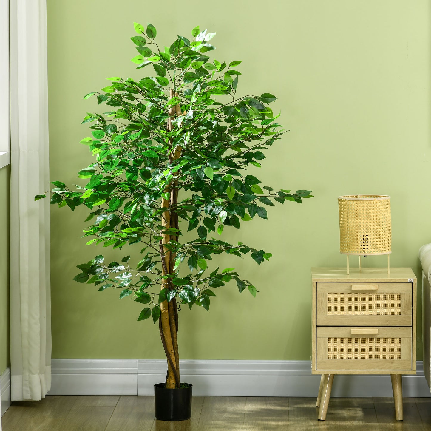 Larane Artificial Ficus Style Tree With Stabilised Pot Base In Green