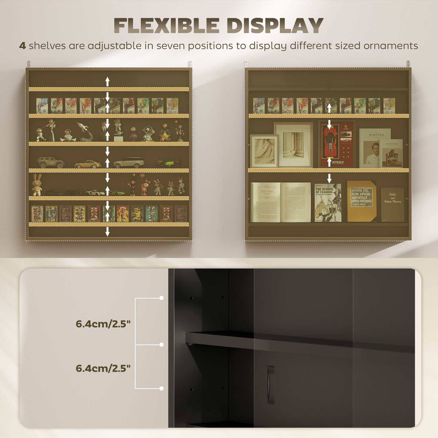 Kamafi Wood And Glass Black 6 Tier Display Cabinet With Glass Doors